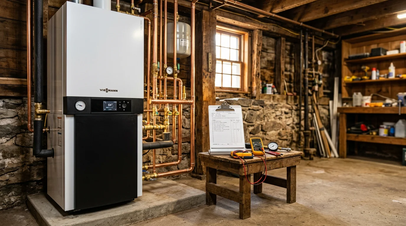 Heating technician working on boiler installation