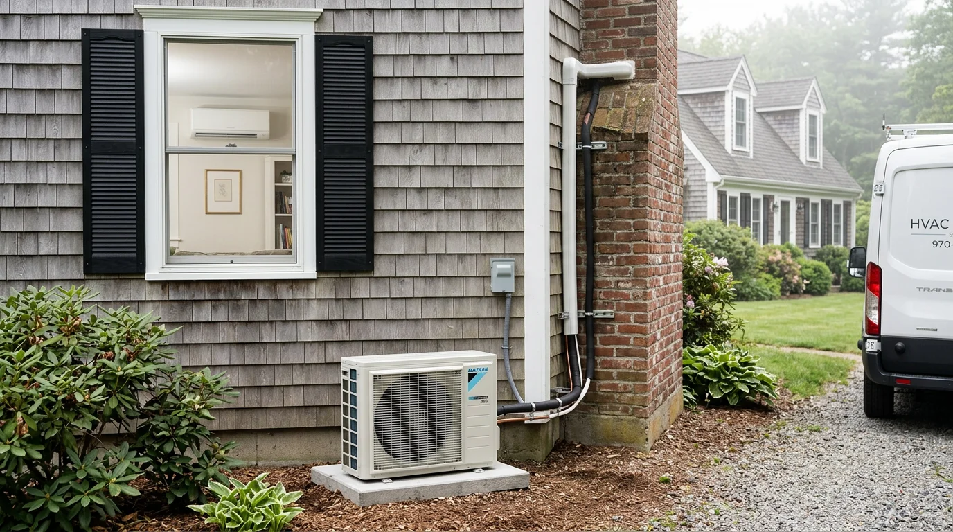 HVAC technician installing air conditioning unit in home